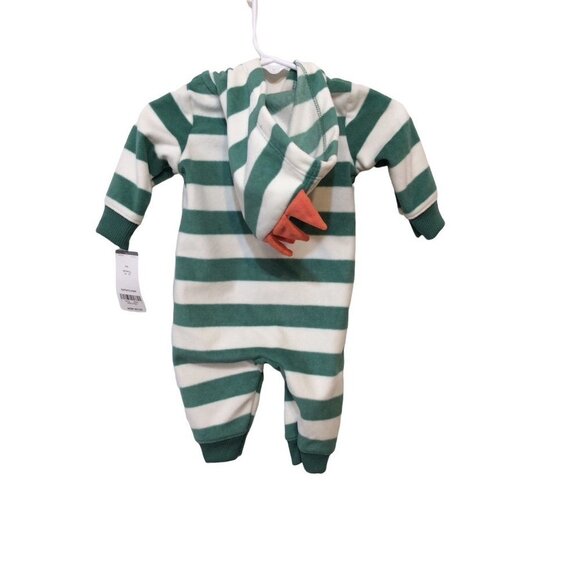 CARTERS Hooded Romper 3 Months Green White Striped - Picture 2 of 3